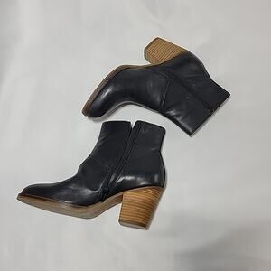 House of Harlow 1960 Lilly Black Leather Ankle Boots Block Heel Women’s 8M